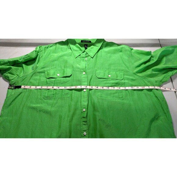 Ralph Lauren Long Sleeve Silk Blend Green Button Down Shirt Women"s 3X Roll Tab - Picture 2 of 6